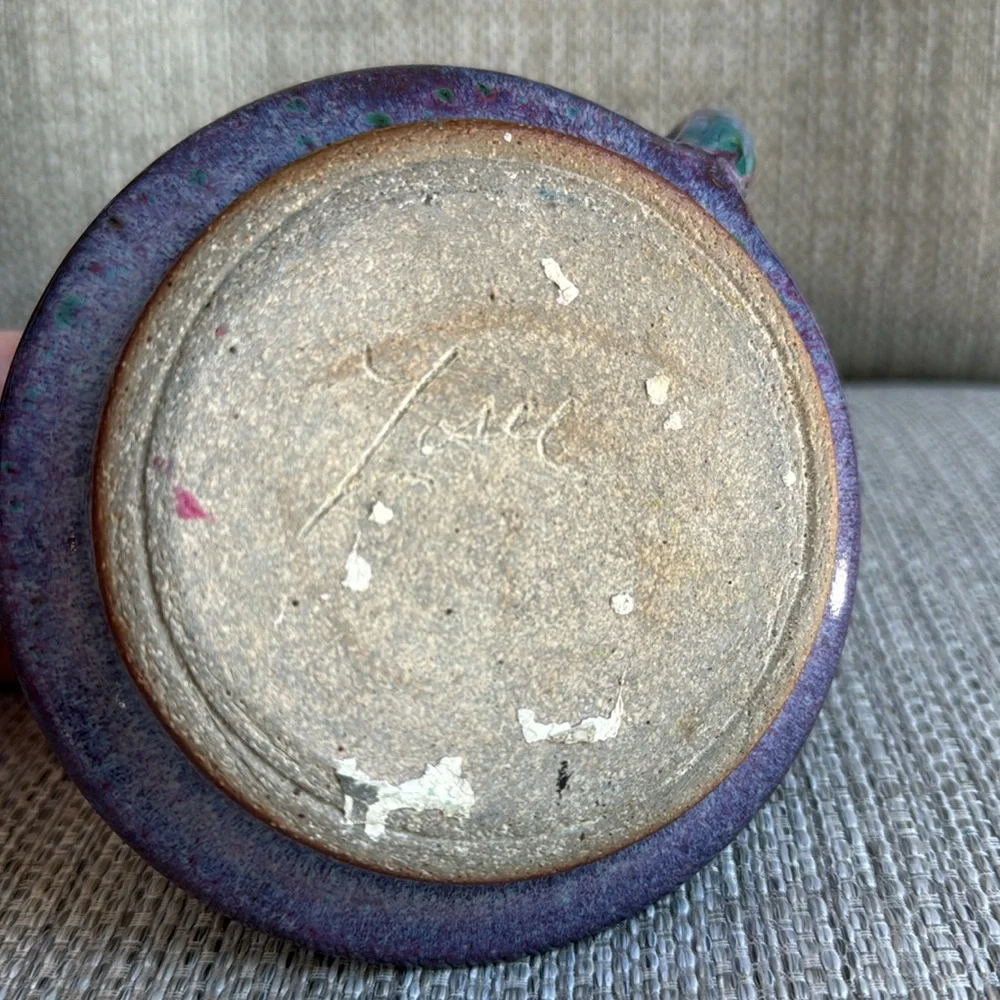 Pigeon Forge Pottery Lavender & Turquoise Candle Holder Signed by Cliff Losee